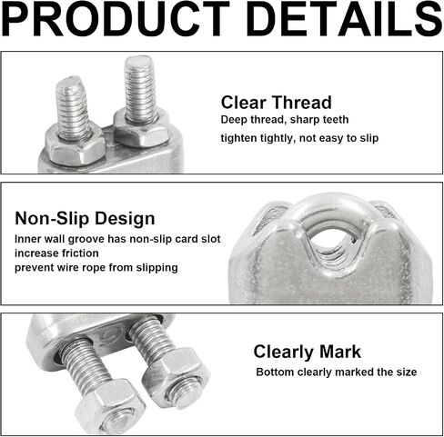 LifCratms 18Pcs M6 (1/4") Wire Rope Accessory Set, M6 Stainless Steel Wire Rope Cable Clip Clamp Stainless Steel Thimble Aluminum Crimping Loop Sleeve for 1/4 Inch Wire Rope Cable (Each 6Pcs) in Saudi Arabia