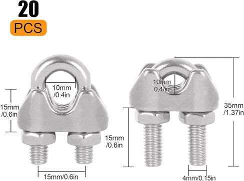 20PCS 5/16 Inch Cable Clamps Stainless Steel Wire Cable Clamps M8 Wire Rope Clamps 5/16 inch Wire Rope Cable Clip Clamp Heavy Duty U Bolt Saddle Clamp in Kuwait