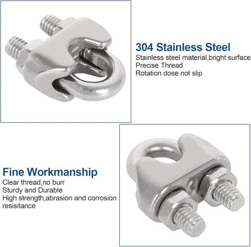 20PCS 5/16 Inch Cable Clamps Stainless Steel Wire Cable Clamps M8 Wire Rope Clamps 5/16 inch Wire Rope Cable Clip Clamp Heavy Duty U Bolt Saddle Clamp in Kuwait