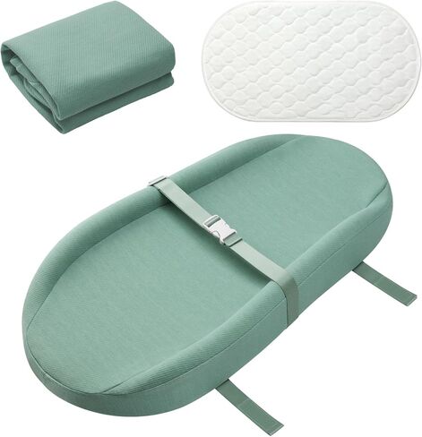 وسادة تغيير محيطية مع غطاءين ناعمين وقابلين للغسل وبطانة وسادة تغيير مقاومة للماء، وبطانة مقاومة للماء من الفوم لطاولة تغيير ملابس الأطفال لخزانة الملابس، مقاس 81.28 سم × 40.64 سم، أخضر داكن in Kuwait