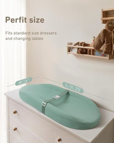 وسادة تغيير محيطية مع غطاءين ناعمين وقابلين للغسل وبطانة وسادة تغيير مقاومة للماء، وبطانة مقاومة للماء من الفوم لطاولة تغيير ملابس الأطفال لخزانة الملابس، مقاس 81.28 سم × 40.64 سم، أخضر داكن in Kuwait