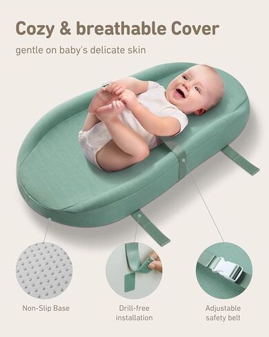 وسادة تغيير محيطية مع غطاءين ناعمين وقابلين للغسل وبطانة وسادة تغيير مقاومة للماء، وبطانة مقاومة للماء من الفوم لطاولة تغيير ملابس الأطفال لخزانة الملابس، مقاس 81.28 سم × 40.64 سم، أخضر داكن in Kuwait