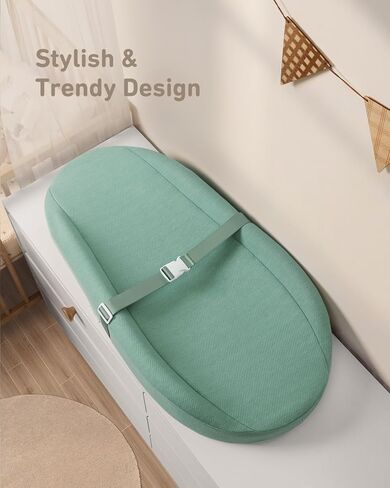 وسادة تغيير محيطية مع غطاءين ناعمين وقابلين للغسل وبطانة وسادة تغيير مقاومة للماء، وبطانة مقاومة للماء من الفوم لطاولة تغيير ملابس الأطفال لخزانة الملابس، مقاس 81.28 سم × 40.64 سم، أخضر داكن in Kuwait