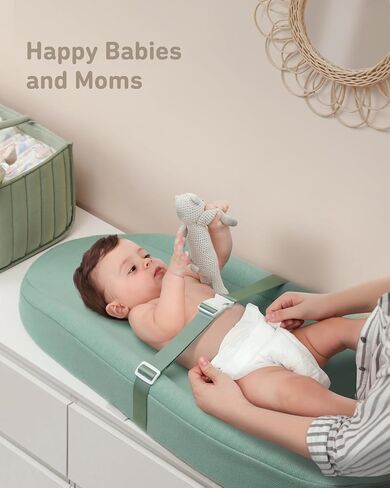 وسادة تغيير محيطية مع غطاءين ناعمين وقابلين للغسل وبطانة وسادة تغيير مقاومة للماء، وبطانة مقاومة للماء من الفوم لطاولة تغيير ملابس الأطفال لخزانة الملابس، مقاس 81.28 سم × 40.64 سم، أخضر داكن in Kuwait