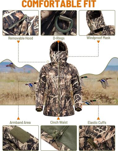 NEW VIEW Womens Hunting Clothes, Upgraded Ultra-Quiet Water Resistant Camo Hunting Jacket for Duck Waterfowl Deer Hunting in Saudi Arabia