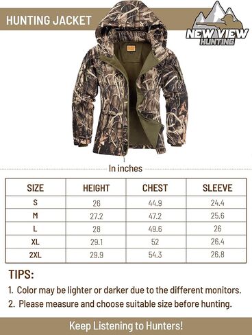 NEW VIEW Womens Hunting Clothes, Upgraded Ultra-Quiet Water Resistant Camo Hunting Jacket for Duck Waterfowl Deer Hunting in Saudi Arabia