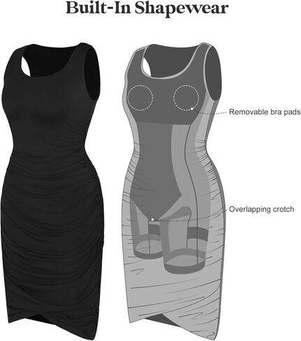 فستان Popilush The Shapewear Dress Ruched - فستان Bodyson بدون أكمام للنساء فستان صيفي in Saudi Arabia