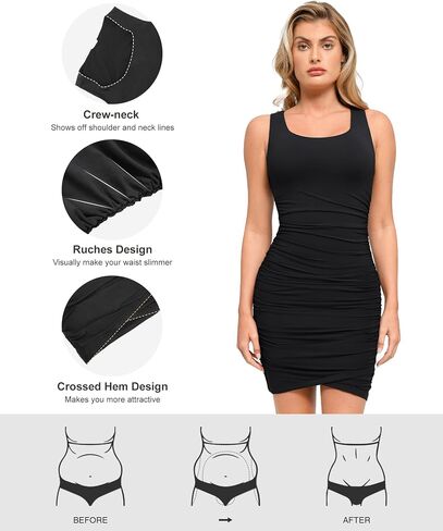 فستان Popilush The Shapewear Dress Ruched - فستان Bodyson بدون أكمام للنساء فستان صيفي in Saudi Arabia