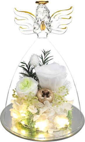 Preserved Flowers Rose Gifts at Mothers Day for Her, Forever Flowers in Angel Figurines with LED Light Gifts for Mom Grandma Wife Girlfriend, Anniversary or Birthday Gifts for Women(Light Pink) in Saudi Arabia