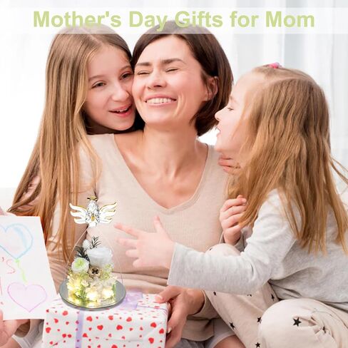 Preserved Flowers Rose Gifts at Mothers Day for Her, Forever Flowers in Angel Figurines with LED Light Gifts for Mom Grandma Wife Girlfriend, Anniversary or Birthday Gifts for Women(Light Pink) in Saudi Arabia