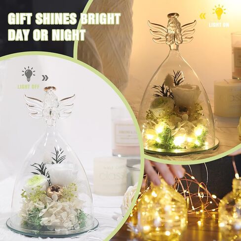 Preserved Flowers Rose Gifts at Mothers Day for Her, Forever Flowers in Angel Figurines with LED Light Gifts for Mom Grandma Wife Girlfriend, Anniversary or Birthday Gifts for Women(Light Pink) in Saudi Arabia