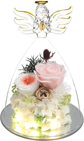 Preserved Flowers Rose Gifts at Mothers Day for Her, Forever Flowers in Angel Figurines with LED Light Gifts for Mom Grandma Wife Girlfriend, Anniversary or Birthday Gifts for Women(Light Pink) in Saudi Arabia