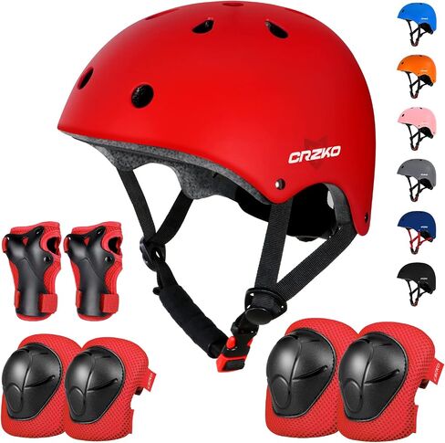 CRZKO Kids Helmet and Knee Pads Set, Kids Youth Toddler Helmet Adjustable Protective Gear Set with Knee Pads Elbow Pads Wrist Guards for Skateboard Roller Skating Scooter Cycling in Saudi Arabia