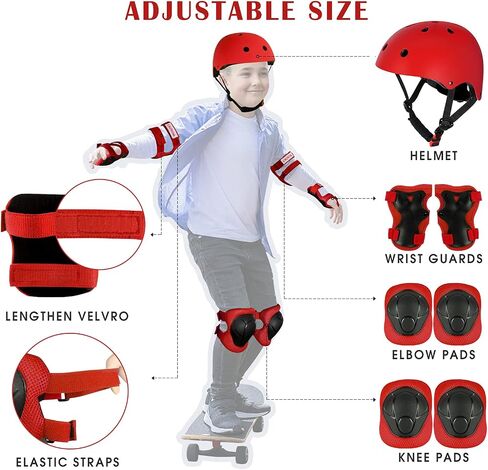 CRZKO Kids Helmet and Knee Pads Set, Kids Youth Toddler Helmet Adjustable Protective Gear Set with Knee Pads Elbow Pads Wrist Guards for Skateboard Roller Skating Scooter Cycling in Saudi Arabia