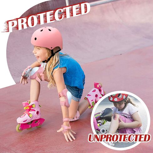 CRZKO Kids Helmet and Knee Pads Set, Kids Youth Toddler Helmet Adjustable Protective Gear Set with Knee Pads Elbow Pads Wrist Guards for Skateboard Roller Skating Scooter Cycling in Saudi Arabia