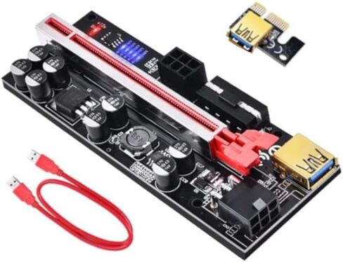 مجموعات Global-View.Net PCI-E Riser لتعدين العملات المشفرة Ethereum Bitcoin Litecoin، X1 إلى X16، 8 مكثفات صلبة، مصابيح LED للحالة الوامضة، وحدة معالجة الرسومات الجرافيكية، كابل USB 3.0، VER009C-PLUS [عبوة واحدة] in Kuwait