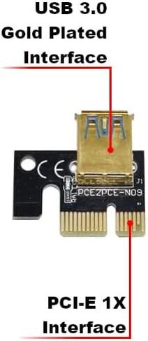 مجموعات Global-View.Net PCI-E Riser لتعدين العملات المشفرة Ethereum Bitcoin Litecoin، X1 إلى X16، 8 مكثفات صلبة، مصابيح LED للحالة الوامضة، وحدة معالجة الرسومات الجرافيكية، كابل USB 3.0، VER009C-PLUS [عبوة واحدة] in Kuwait