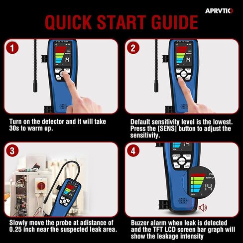 كاشف تسرب المبردات، كاشف تسرب الفريون Aprvtio ALD-200، يعمل بالبطارية، كاشف تسرب غاز الهالوجين للسيارات من أجل R134A R410A R22 R1234YF R600a R290 CFCs HCFCs HFCs HCs HFOs in Kuwait