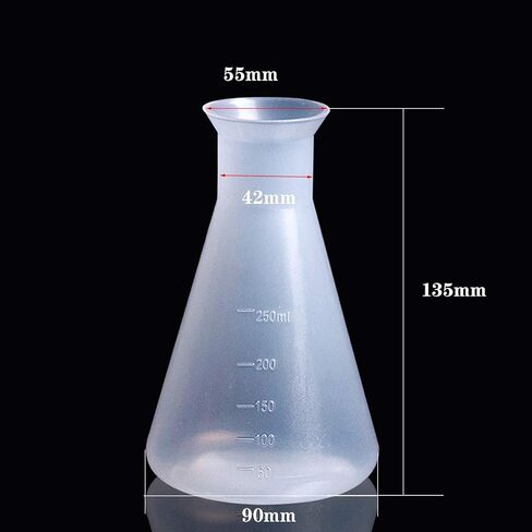 YXQ 250 مل قارورة Erlenmeyer PP قوارير بلاستيكية متدرجة مخروطية شفافة زجاجة تخزين للمختبرات الكيميائية والطلاب التعليمية (عبوتان) in Kuwait
