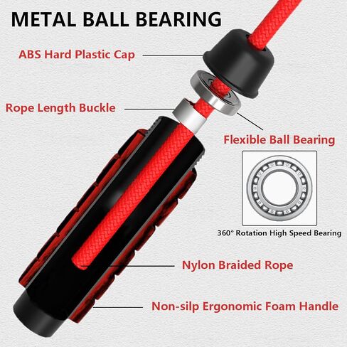 Weighted Jump Rope Nylon Adjustable - Tangle-Free Jump Rope for Women, Men, Kids, and Adults with Foam Handle, Rapid Speed with Ball Bearings, 360° Rotation Jumprope for Exercise, Fitness and Training in Saudi Arabia