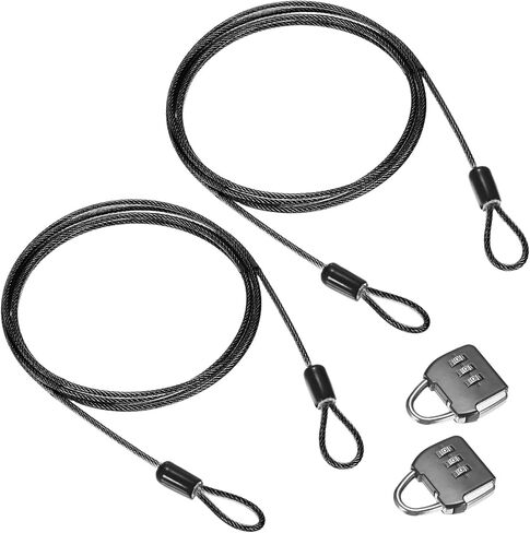 2-Set Security Cable Lock with 3 Digit Combination Lock, 6.56FT PVC Coated Steel Luggage Lock Wire Rope for Luggage Suitcase/Outdoor Travel/Bike, Double Loop Cable [Black+Silver] in Saudi Arabia