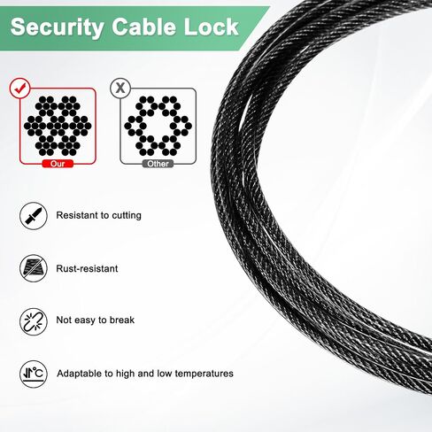 2-Set Security Cable Lock with 3 Digit Combination Lock, 6.56FT PVC Coated Steel Luggage Lock Wire Rope for Luggage Suitcase/Outdoor Travel/Bike, Double Loop Cable [Black+Silver] in Saudi Arabia