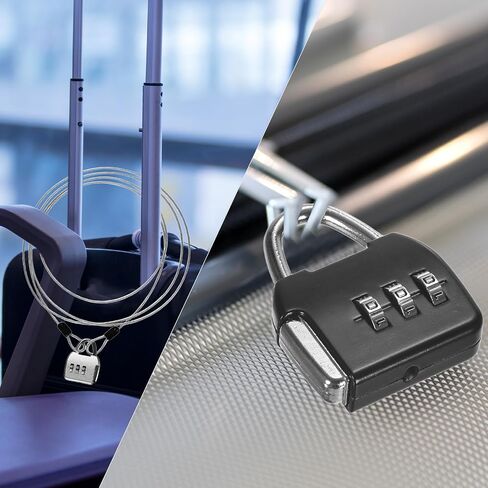 2-Set Security Cable Lock with 3 Digit Combination Lock, 6.56FT PVC Coated Steel Luggage Lock Wire Rope for Luggage Suitcase/Outdoor Travel/Bike, Double Loop Cable [Black+Silver] in Saudi Arabia