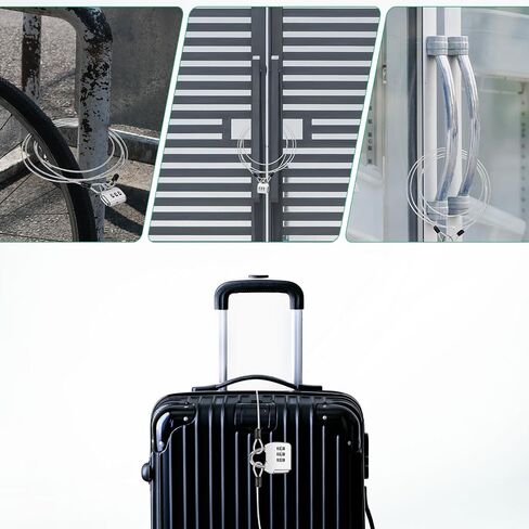 2-Set Security Cable Lock with 3 Digit Combination Lock, 6.56FT PVC Coated Steel Luggage Lock Wire Rope for Luggage Suitcase/Outdoor Travel/Bike, Double Loop Cable [Black+Silver] in Saudi Arabia