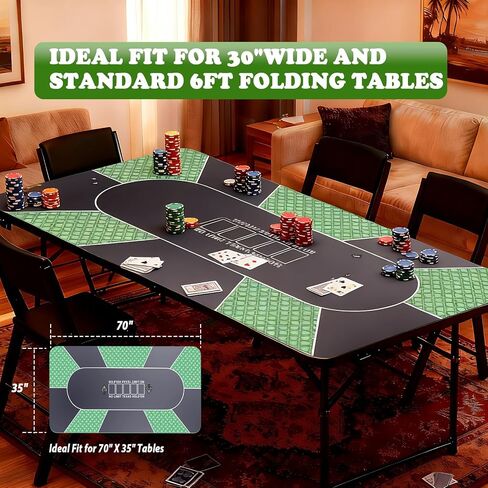 Waterproof 70 x 35 Inch Poker Mat, 8 Player Portable Texas Hold'em Poker Table Top with Carrying Bag, Anti-Slip Rubber Poker Card Tabletop Layout for Casino Games, Blackjack, Parties, Noise Reduction in Kuwait