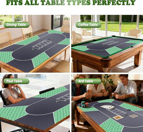 Waterproof 70 x 35 Inch Poker Mat, 8 Player Portable Texas Hold'em Poker Table Top with Carrying Bag, Anti-Slip Rubber Poker Card Tabletop Layout for Casino Games, Blackjack, Parties, Noise Reduction in Kuwait