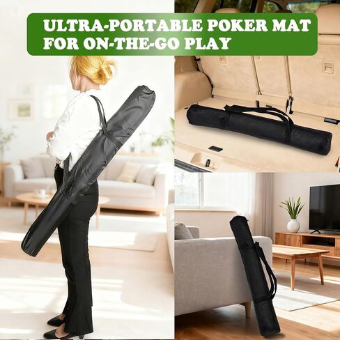 Waterproof 70 x 35 Inch Poker Mat, 8 Player Portable Texas Hold'em Poker Table Top with Carrying Bag, Anti-Slip Rubber Poker Card Tabletop Layout for Casino Games, Blackjack, Parties, Noise Reduction in Kuwait