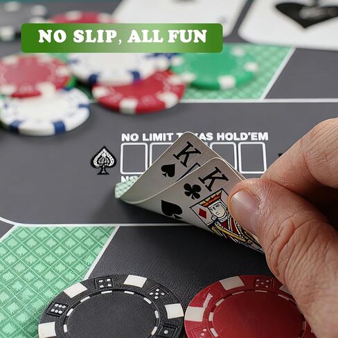 Waterproof 70 x 35 Inch Poker Mat, 8 Player Portable Texas Hold'em Poker Table Top with Carrying Bag, Anti-Slip Rubber Poker Card Tabletop Layout for Casino Games, Blackjack, Parties, Noise Reduction in Kuwait