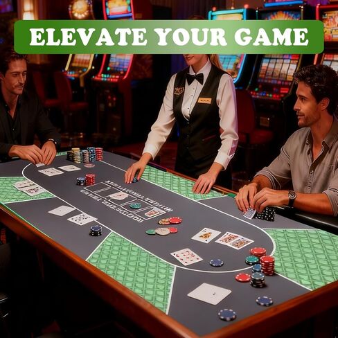 Waterproof 70 x 35 Inch Poker Mat, 8 Player Portable Texas Hold'em Poker Table Top with Carrying Bag, Anti-Slip Rubber Poker Card Tabletop Layout for Casino Games, Blackjack, Parties, Noise Reduction in Kuwait
