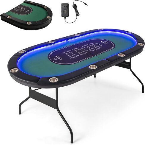 Giantex 10 Players Poker Table with Cup Holder, Folding Casino Leisure Table with 4 USB Ports, Extra Lights, Easy to Assemble, Foldable Game Poker Tables for Texas, Card Games, Blue in Saudi Arabia