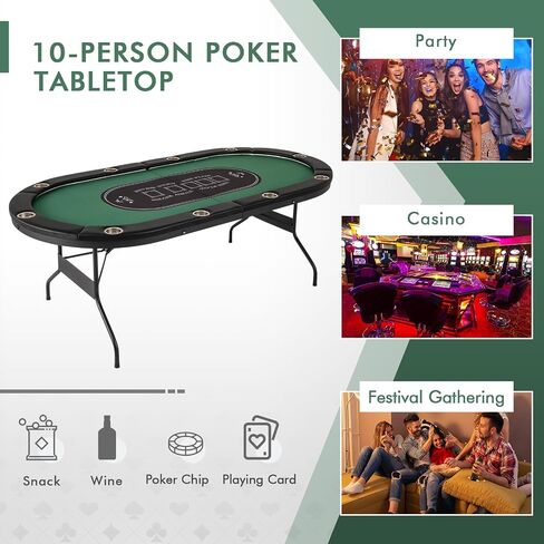 Giantex 10 Players Poker Table with Cup Holder, Folding Casino Leisure Table with 4 USB Ports, Extra Lights, Easy to Assemble, Foldable Game Poker Tables for Texas, Card Games, Blue in Saudi Arabia