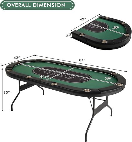 Giantex 10 Players Poker Table with Cup Holder, Folding Casino Leisure Table with 4 USB Ports, Extra Lights, Easy to Assemble, Foldable Game Poker Tables for Texas, Card Games, Blue in Saudi Arabia