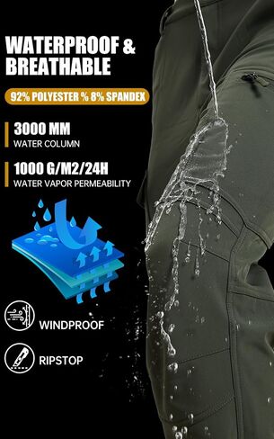 Men's Snow Ski Hiking Cargo Pants Fleece Lined Waterproof Insulated Softshell Warm Outdoor Winter Work Travel Pants in Saudi Arabia
