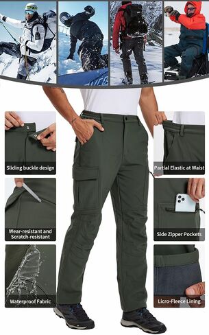 Men's Snow Ski Hiking Cargo Pants Fleece Lined Waterproof Insulated Softshell Warm Outdoor Winter Work Travel Pants in Saudi Arabia