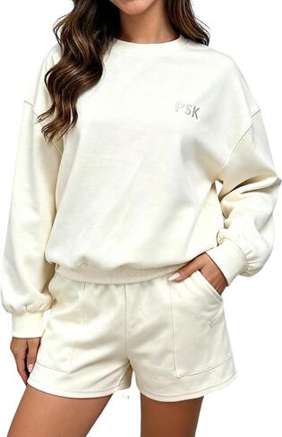 Women’s Two-Piece Fall Set Long Sleeve Sweatshirt Shorts Casual Outfit 2025 oversized sweatsuit in Saudi Arabia
