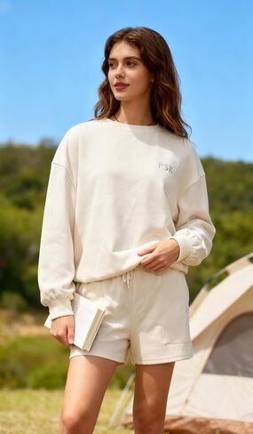 Women’s Two-Piece Fall Set Long Sleeve Sweatshirt Shorts Casual Outfit 2025 oversized sweatsuit in Saudi Arabia