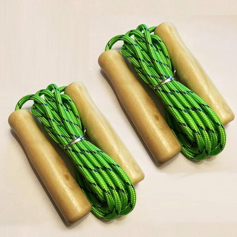 قطعتان من حبل القفز بطول 7 أقدام مع مقبض خشبي للبالغين والأطفال - نايلون أخضر مع مقبض خشبي معدات تمرين للياقة البدنية وصالة الألعاب الرياضية والتدريب المنزلي in Kuwait