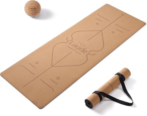 Laude Cork Yoga Mat + Ball Set – Sustainable Non Slip Yoga Mat with Strap – Thick Yoga Mat, Pilates Mat Thick & Workout Mat – Eco-Friendly Cork & Rubber Mat with Alignment Lines, Superior Grip, Sweat-Resistant & Durable 72"x26" in Saudi Arabia