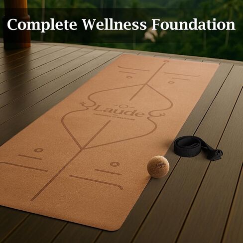 Laude Cork Yoga Mat + Ball Set – Sustainable Non Slip Yoga Mat with Strap – Thick Yoga Mat, Pilates Mat Thick & Workout Mat – Eco-Friendly Cork & Rubber Mat with Alignment Lines, Superior Grip, Sweat-Resistant & Durable 72"x26" in Saudi Arabia