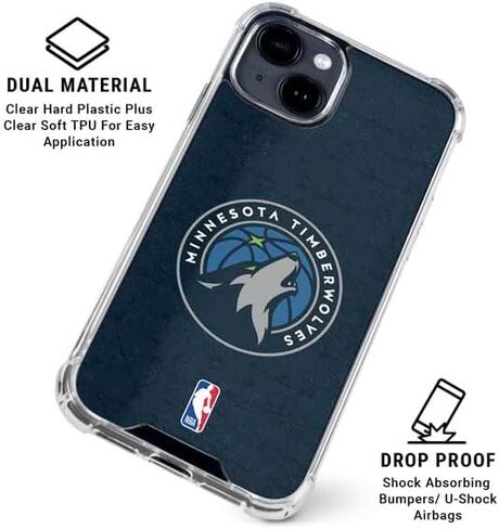 Skinit Clear Phone Case Compatible with iPhone 15 - Officially Licensed NBA Minnesota Timberwolves Distressed Design in Saudi Arabia