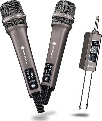 Wireless Microphones, Professional Karaoke Microphone, Dual-Mic UHF System with 260ft Range, All-Metal Portable Microphone for Singing, Speaking, Meetings and Events in Kuwait