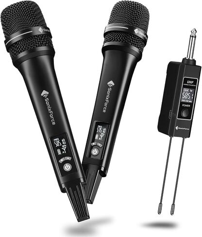 Wireless Microphones, Professional Karaoke Microphone, Dual-Mic UHF System with 260ft Range, All-Metal Portable Microphone for Singing, Speaking, Meetings and Events in Kuwait