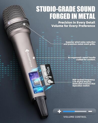 Wireless Microphones, Professional Karaoke Microphone, Dual-Mic UHF System with 260ft Range, All-Metal Portable Microphone for Singing, Speaking, Meetings and Events in Kuwait