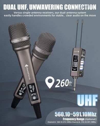 Wireless Microphones, Professional Karaoke Microphone, Dual-Mic UHF System with 260ft Range, All-Metal Portable Microphone for Singing, Speaking, Meetings and Events in Kuwait