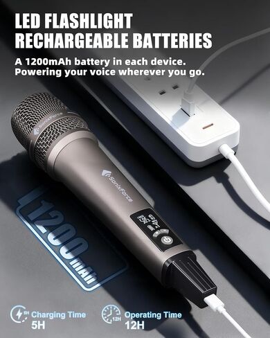 Wireless Microphones, Professional Karaoke Microphone, Dual-Mic UHF System with 260ft Range, All-Metal Portable Microphone for Singing, Speaking, Meetings and Events in Kuwait