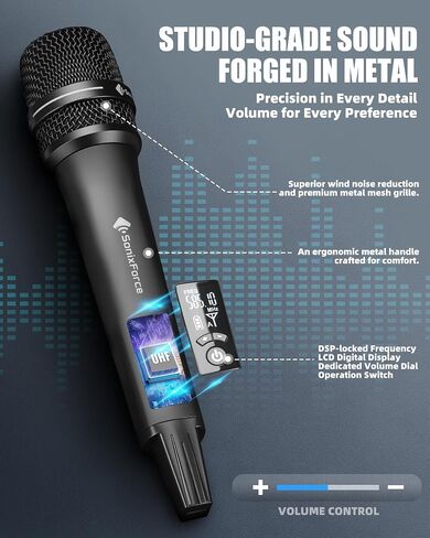 Wireless Microphones, Professional Karaoke Microphone, Dual-Mic UHF System with 260ft Range, All-Metal Portable Microphone for Singing, Speaking, Meetings and Events in Kuwait